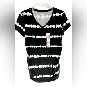Womens Maternity Shirt Circle Stripes Black White Short Sleeve